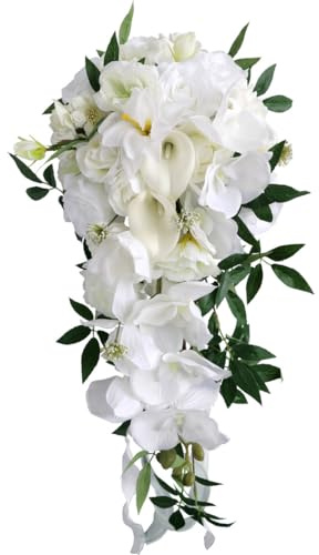 Elfenbeinfarbene Hochzeitssträuße, Brautsträuße für Hochzeitsdekoration, Boho-Zeremonie, Jubiläumsdekoration, Wassertropfen, Wasserfall, künstliche Blumen, Seidenblumen, Hochzeitszeremonie