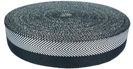 Teppicheinfassband 4 cm x 10 m | Einfassband aus Polyester mit Fischgrätenmuster zum Annähen | Teppichband zum Kantenschutz und dekorativen Abschluss | Saumband zum Nähen | Schwarz – Grau