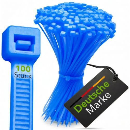 BeBo Kabelbinder Neon Blau 4.8 x 200 mm I 100 Stück I Wetterfest & Stabil für Innen- & Außenbereich I Sichtbare Kabelorganisation für Events, Clubs & Bühnen