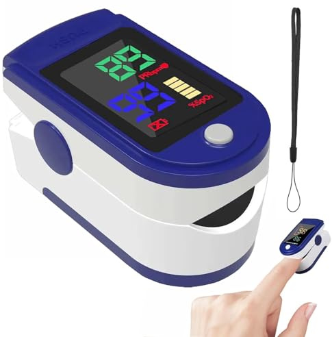 Pulse Oximeter Fingertip, Blood Oxygen Saturation Monitor with Clear LED Display & Lanyard - Accurate SpO2 & Heart Rate Monitor for Sports and Aviation - Portable Oxygen Meter with Pulse Strength & PI