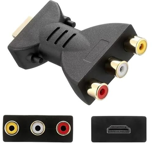 WchoeSS Convertidor RCA a HDMI, adaptador RGB a HDMI, adaptador mini AV a HDMI de 1080p, cable RGB macho hembra para carga USB, TV, Stb, Vhs, Vcr Ray, reproductores de DVD, etc
