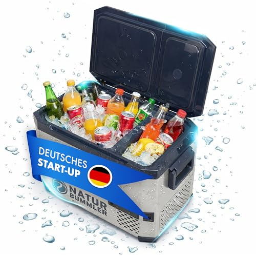 NATURBUMMLER Kompressor Kühlbox mit Vakuum-Isolierung [VAC-CORE] Reisekühlschrank 12V 230V mit Dual-Zone bis -20°C (App-Steuerung) Kühlbox Camping Mobile Gefrierbox Outdoor Kühltruhe