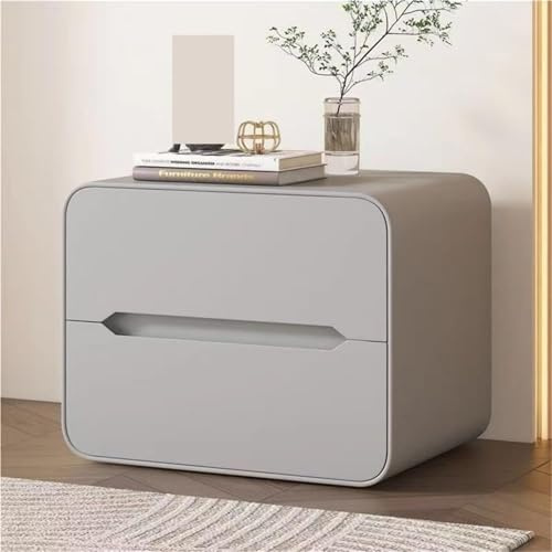 DUY Moderna mesita de noche con 2 cajones, mesita de noche minimalista con esquinas redondeadas, mesa auxiliar de madera para dormitorio, sala de estar, espacios pequeños, marrón (gris, 17.7 pulgadas)