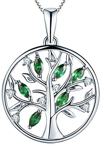 YL Lebensbaum Kette Damen-925 Sterling Silber Halskette mit Smaragd Stammbaum Anhänger Kette Weihnachtsgeschenke für Frauen Mädchen Mutter, Kettenlänge 45-48 CM