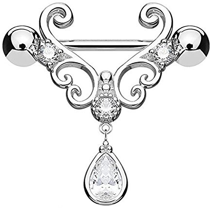 beyoutifulthings Filigrane Herzen Tropfen ANHÄNGER Brustwarzen-Piercing Intim-Piercing Brust-Piercing Edelstahl ROSÉGOLD Gold Silber 1,6mm 14mm