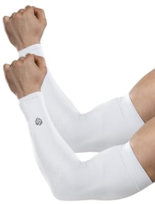 SHINYMOD Cooling Armhandtag 2018 datum förbättrad version 1 par/3 par UV-skydd armskydd tatuering omslag herr dam cykling körning golf löpning, 1 par vita, one size