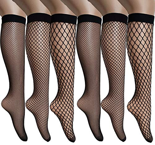 ANDIBEIQI 6 Paia Gambaletti da Donna A Rete Calze Nere A Rete Grande Calze Al Ginocchio Fashion