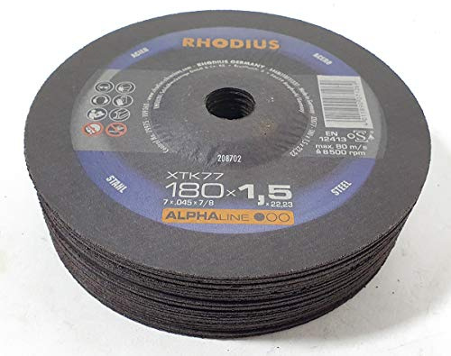 Rhodius XTK77 Lot de 25 disques à tronçonner coudés pour acier 180 x 1,5 mm