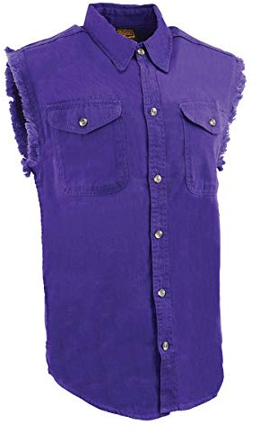 Milwaukee Leather Men's line Denim Sleeveless Shirts (Purple, X-Large)