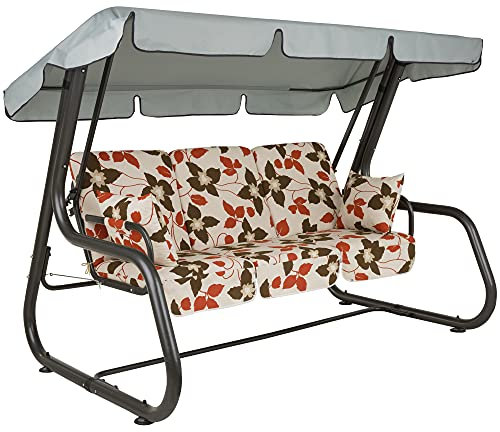 PATIO Hollywoodschaukel 4 Sitzer mit Liegefunktion 179 cm Rimini mit Auflagen Blumen Sonnendach Dekokissen Volant vorne