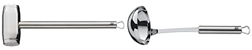 WMF Profi Plus Fleischhammer 34 cm, Fleischklopfer, Schnitzelklopfer, Cromargan Edelstahl teilmattiert, spülmaschinengeeignet & Profi Plus Suppenkelle 30 cm, Saucen-/ Schöpflöffel