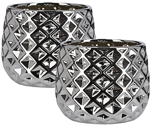 KOTARBAU® 2er Set Keramik-Blumentopf Übertopf Ø 13 cm für Blumen Pflanzen Silber