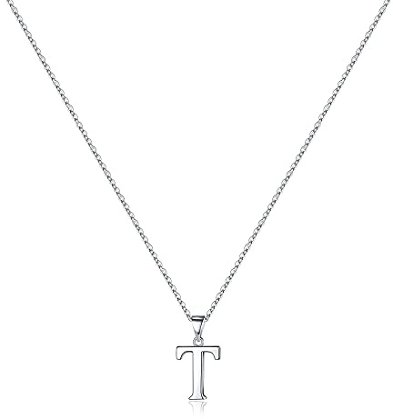 TINGN Silber Kette mit Buchstaben, Hypoallergene Halskette Damen Buchstaben T Kette Initialen Anhänger Silber Buchstabenkette für Damen Mädchen Schmuck Geschenke für Frauen Freundin