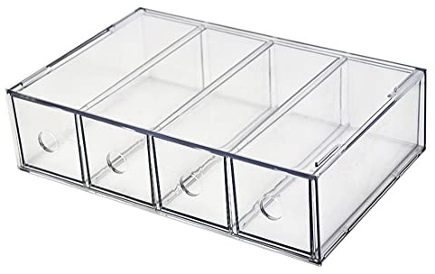 Koomuao 4 Transparente Schubladen Make Up Organizer,Schubladenbox Kunststoff,stapelbare Aufbewahrungsbox r für Schminktisch, Kommode, Kosmetik, Badezimmer, Büro