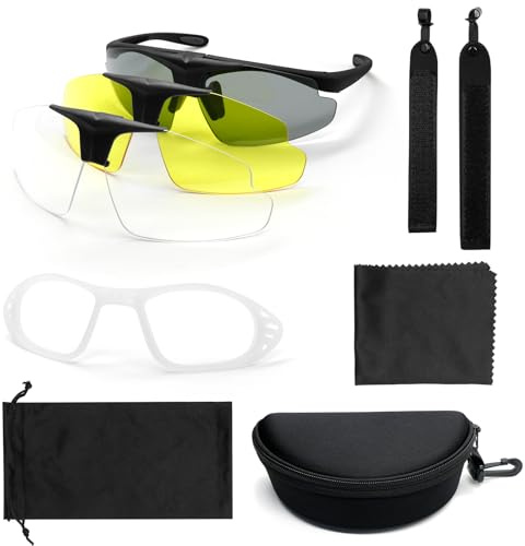 Yzpacc Schießbrille Schutzbrille Airsoft Goggle mit 3 austauschbaren Anti-Fog-Gläsern für Männer Frauen Augenschutz für Schießstand Jagd Sicherheit Unisex mit Myopie Brillenhalter