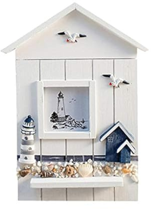 Anlayliay Mediterranean Style Key Cabinet Wood Nautical Style Wall Mounted Wooden Key Holder Storage Box Cabinet