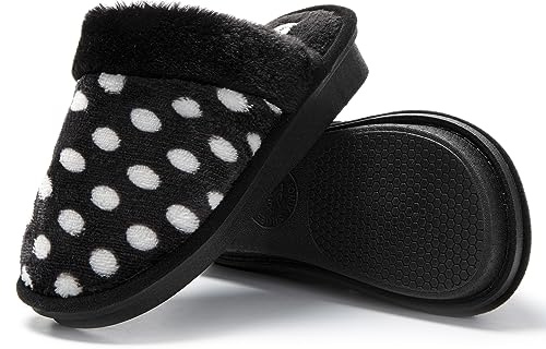 JOMIX Chaussons Femme Pantoufles Femme Chaussons Fourrure Femme Imprimés à Pois Chaussons Compensés Confortable Chaud pour Maison Hiver (Noir, 39)