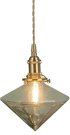 WFZRXFC Nordischer Stil Innen-Kronleuchter, reines Kupfer, Gold, Deckenplatte, Hängelampe, Rautenform, kreative Glas-Hängebeleuchtung, dekorative Beleuchtung für den Innenbereich