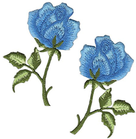 Rose Blau 2 Stück Aufnäher zum aufbügeln oder aufnähen Bügelbild Aufbügler für Kleidung gestickter Bügelflicken Blumen Applikation Patch Größe einer Rose 4,5 x 7,2 cm