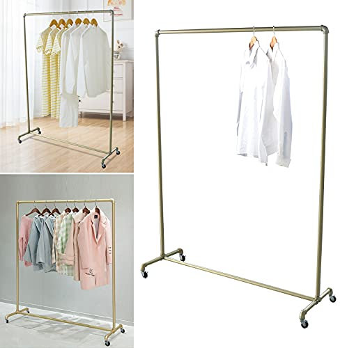 KleiderstäNder GarderobenstäNder Metall Kleiderstange Profi Kleiderwagen Rollgarderobe Retro WäSchestäNder FüR MäNtel RöCke Verzinkterstahl Schwerlast Mit Rollen Industriestil Gold Bis 50Kg 120X160Cm
