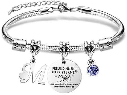 SAMORION Freundschaft Armbänder Anfangsbuchstaben Armbänder Geschenk für Frauen Beste Freunde Königsblau Kristall Zarten Schmuck für Sie (M)