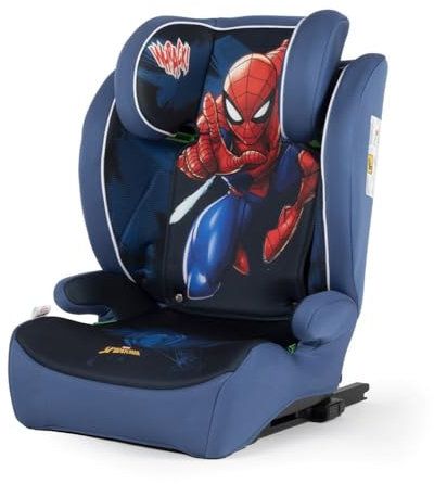 Tataway Marvel Seggiolino auto Spiderman con attacco ISOFIX per la sicurezza dei bambini con altezza da 100 a 150 cm con grafiche del supereroe uomo ragno su fondo blu