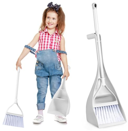 TOPBATHY Mini Balai Et Pelle À Poussière pour Enfants Ensemble Compact Autostable avec Pelle À Dents Balayette Et pour Cuisine Bureau Et Voiture 16.5X6.5X5.5 Pouces