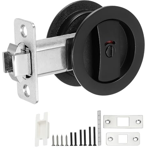 PATIKIL Rotondo Incassato Porta Serratura Colore Codifica Indicatori Tascabile Porta Serratura 2 3/8 Indietro Hardware per 1 3/8 2 3/16 Spessore Porta per Privacy Tasca Porta Nero