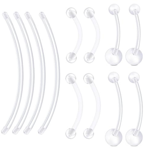 WillTen Barre de Nombril de Grossesse avec Boules de Piercing pendantes, Barre de Nombril Longue en Bioflex pour Femmes Enceintes, 1.6 mm, Plastique