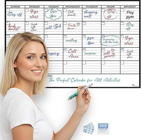Petit calendrier mural effaçable à sec pour bureau, 43,2 x 66 cm, réutilisable pour le bureau, le mois familial, écrire un planning mensuel, tableau blanc roulé, tableau blanc roulé, calendrier de