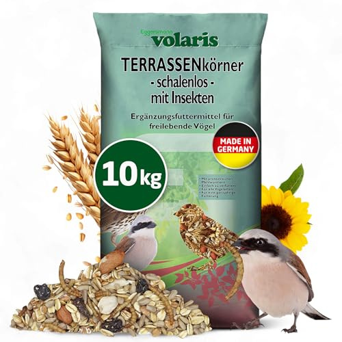 Eggersmann volaris terrasskorn med insekter 10 kg – skalfritt foder till vilda fåglar med mjölmaskar, solrosfrön UVM. – Året runt foder, protein och energirik – ströfoder för vilda fåglar