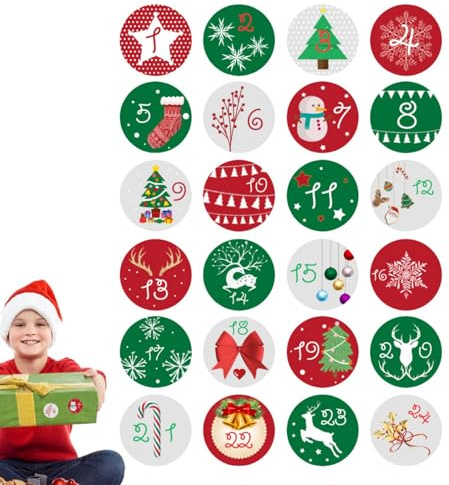 Jul adventskalender klistermärken 1-24, adventskalender klistermärken 1-24, adventskalender adventskalender adventskalender klistermärken nedräkning etiketter klistermärken till jul
