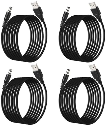Greluma 4 PCS Câble d'alimentation USB 2.0 A Mâle vers DC 5,5 x 2,1 mm DC 5 V, Câble de Connecteur d'alimentation USB vers 5 V de 2 m, Cordon de Chargeur d'alimentation USB vers DC