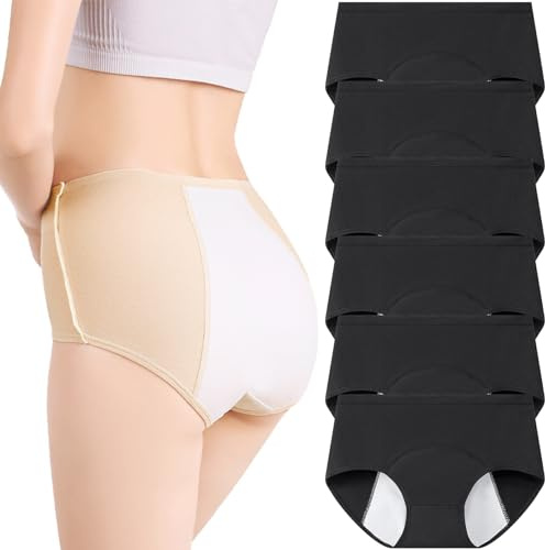 Hornice 6er-Pack Periodenunterschwäsche Damenunterwäsche DREI Schichten Auslaufsicher Unterwäsche aus Baumwolle Slip der Menstruation und im Wochenbett, Schwarz/4XL
