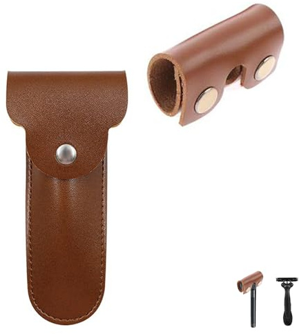 LONGHAO 2 pcs Rasierer Etui Leder Double Edge Rasierkopfschutzscheide Reiseetui FüR Rasierer Set Rasierhobelabdeckung Aus Leder Tragbare Rasierer SchutzhüLle,FüR Alle Rasierer Und Rasierhobel (#1)
