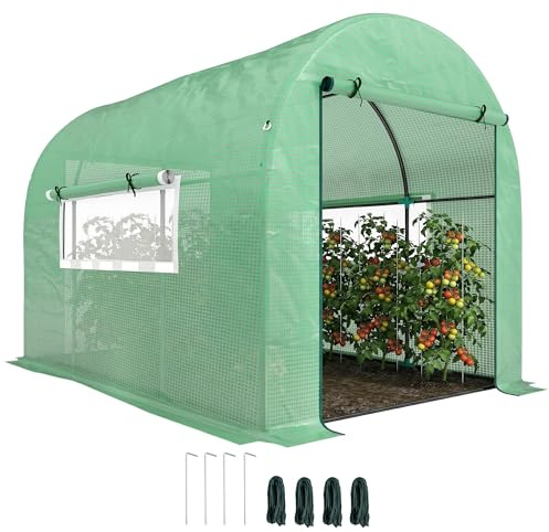 Outsunny Invernadero de túnel de Polietileno de 3 x 2 x 2 m con Puertas y Ventanas de Malla, Tienda de campaña con Cubierta de Polietileno Resistente a los Rayos UV y Marco de Acero, Verde