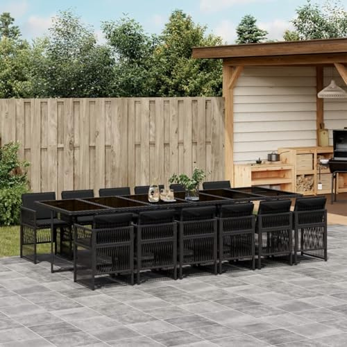 IKAYAA Polyrattan Gartenmöbel Set für 12 Personen, Garten Sitzgruppe, Rattan Essgruppe, Gartengarnitur, Sitzgarnitur, Terrassenmöbel Set, Gartentisch mit 12 Stühle & Kissen Schwarz Type-2