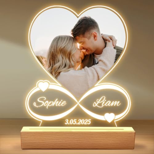 NIBESSER Personalisierte Geschenke für Frauen & Männer, Personalisierte Foto Bilderrahmen mit Licht Acryl Glasbild beleuchteter Bilderrahmen LED Valentinstag Jahrestag Geschenke für Sie & Ihn