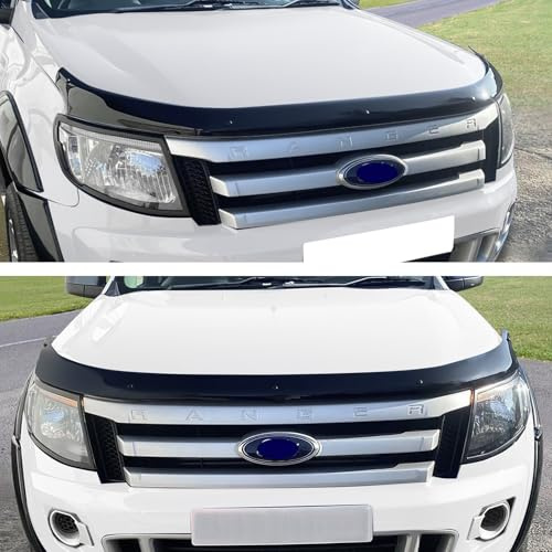 JHCHAN Deflektor Insekten Steinschlagschutz Motorhaube für Ford Ranger T6 2012–2016 Wildtrak Raptor XL XLT Limited Stormtrak Wolftrak Thunder, PMMA Acryl, UV-beständig, wetterfest, glänzend schwarz