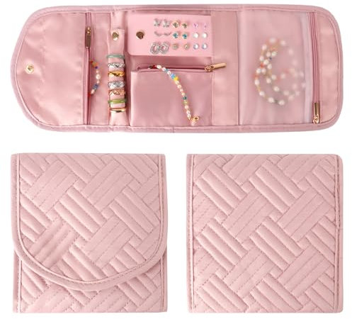 Gadom Travel Jewellery Organiser, Jeweller Roll Storage Foldable, Compact Jewelry Case with Multiple Pockets Essential for Rings, Necklaces, Bracelets, Earrings