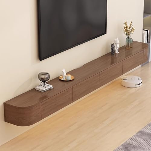 Mueble de TV Flotante de Nogal - Unidad Multimedia de Pared de 120 cm con cajones y Accesorios de Montaje - Elegante Centro de Entretenimiento de Madera para Sala de Estar