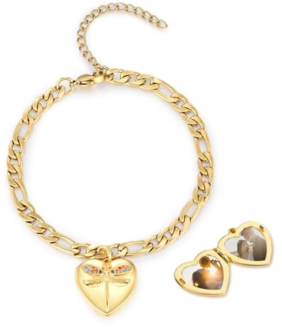Gold Medaillon Zum öffnen für Bilder Armband 925 Sterling Silber Herz Medaillon Armband Foto Erinnerungs Schmuck Geburtstagsgeschenke für Mama,Ehefrau,Mädchen