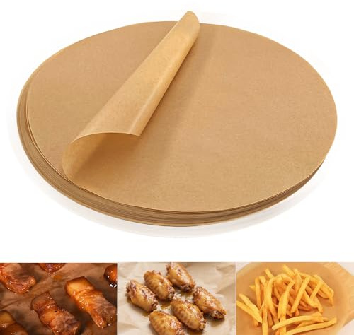 Minfuerang 100 Blatt 30cm Backpapier Rund,Rundes Antihaft-Backpapier, Hitzebeständig,Rundes BBQ Papier für Ofen,Airfryer,Backen,Grillen,Pizza, Kuchen (Orbicular)