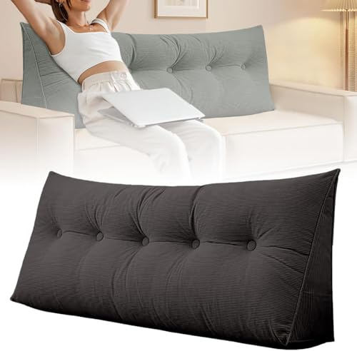 DSAoTeng Großes dreieckiges Kopfteil-Kissen, Twin XL für Wohnheim, Cord, Rückenlehnenkissen, weiches Keilkissen zum Lesen, Lernen, Spielen, Fernsehen, Faulenzen auf Tagesbett, Sofa, Tatami (Schwarz