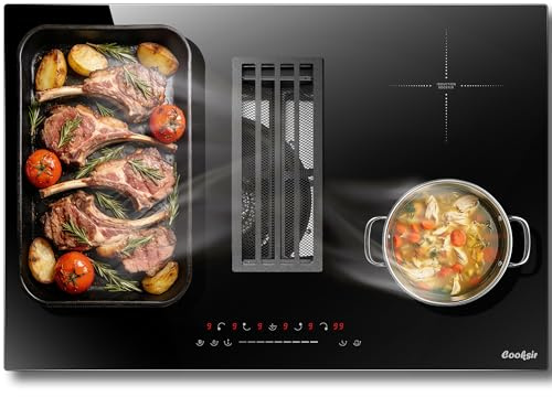 Cooksir Induction Hob with Recirculating Extractor, 77cm Built-in hob with 4 Zones 6400W, Flex/Boost/Child Lock/Slider Control/Timer/9 Power Levels