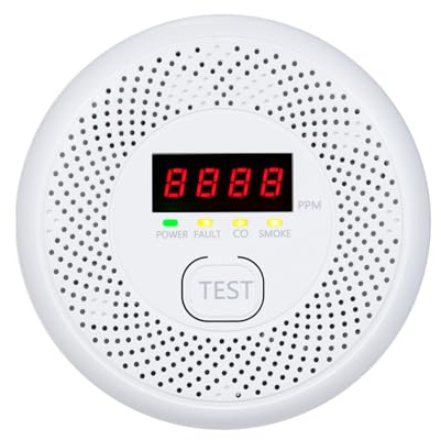 ERYUE Détecteur D'alarme de Fumée et de Monoxyde Carbone 2 en 1, Moniteur à écran LCD pour Les Bâtiments D'enseignement et Les Salles Informatiques, Piles WhiteAA (tapez 1)