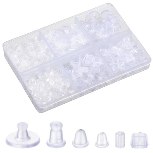 6 Stile Ohrring Verschluss Silikon Ohrring Stopper 600 Stück Ohrringe Stecker Ohrstecker Verschluss Ohrringheber und Ohrläppchenhalter Ohrringverschlüsse für Schmuckherstellung Ohrhaken Ohrringe Mache