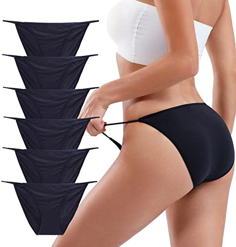 Buankoxy Women's Low-Rise String Bikini Panty Stretch Briefs(5,Black)