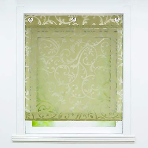 Joyswahl Voile Ösenrollo Transparenter Raffrollo Ausbrenner Raffgardinen »Jessica« Schals Fenster Gardine mit Hakenaufhängung, Raffrollo ohne Bohren BxH 80x140cm Grün 1 Stück
