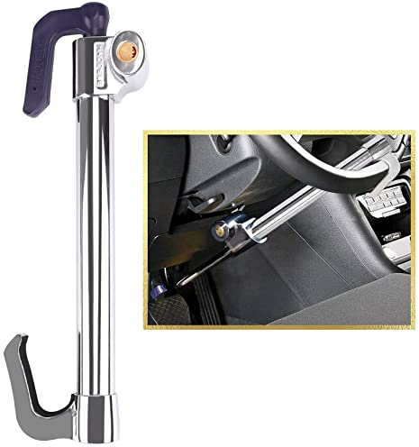 Tevlaphee Universal Steering Wheel Brake Lock Anti-Theft Retractable Double Hook Car Clutch Pedal Lock for Car Truck SUV Van Security with 3 Keys